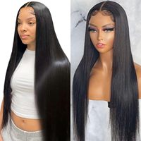 Perruque sans colle pré-épilée 7*5, couleur 1B, cheveux raides, en stock usine