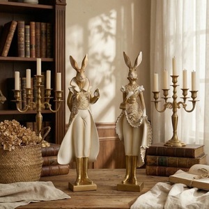 Resin Vintage Gold Rabbit Statue Male Female <b>Easter</b> Decor Indoor Home Desktop <b>Ornament</b> Spring Decoration - Product Image 1