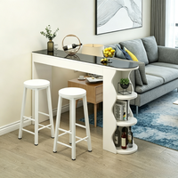 Table de bar étroite moderne avec plateau en verre trempé, étagères de rangement, séparateur de couloir, table d'appoint de canapé, comptoir à pieds hauts avec ensemble de tabourets