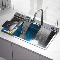 Éviers de cuisine en acier inoxydable anti-rayures montage supérieur 304 évier de cuisine multifonction LED affichage numérique avec robinet extractible