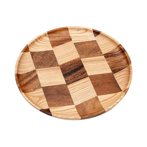 Bandeja Redonda <span class=keywords><strong>de</strong></span> Madera <span class=keywords><strong>de</strong></span> Nogal Negro/Fresno, Plato <span class=keywords><strong>de</strong></span> Diseño Único, Tablero <span class=keywords><strong>de</strong></span> Ajedrez, Regalo Increíble, Gran <span class=keywords><strong>Venta</strong></span> para Aperitivos <span class=keywords><strong>y</strong></span> Café - Product Image 2