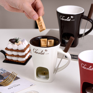 Tasse à café, fondue <span class=keywords><strong>au</strong></span> <span class=keywords><strong>fromage</strong></span>, four à glace, tasse à fondue en céramique avec fourchette, nouveau design, tasse à chocolat chaud, tasse à lait, bougies créatives - Product Image 3