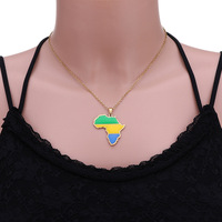 Collier Pendentif Carte d'Afrique Tendance en Acier Inoxydable, Zambie Togo Afrique du Sud, Chaîne Croix Plaqué Or 18 Carats 50cm, Cadeau de Fiançailles