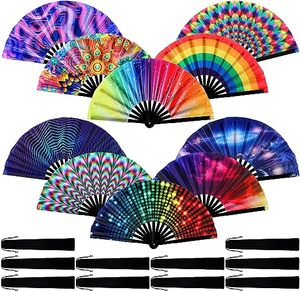 Abanicos Plegables de Bambú de 33 cm (13 Pulgadas) con Efecto Luminoso UV para Eventos y Fiestas, Abanicos de Mano Grandes con Diseño Impreso - Product Image 4