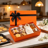 Coffret Cadeau Orange pour Pâtisserie avec Pot à Biscuits, Sac de Bonbons, Mini Tablier, Pots de Miel, Emballage de Cuisine Marbré, Ensemble Cadeau en Gros