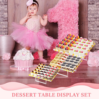 Gaojian Lot de 3 supports à dessert en acrylique transparent Lumière LED Fond amovible Ensemble de table de présentation de cupcakes Buffet de mariage Outils pour gâteaux