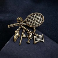 Broche Rétro Raquette de Tennis, Or Vieilli, Épingle Sportive, Breloques Pendentives Balle de Tennis, Trophée, Chaussure, Filet, Bijoux