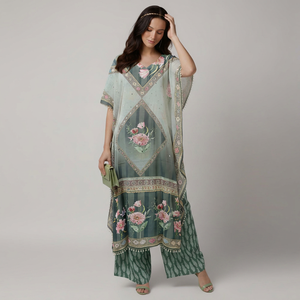 Robe longue kaftan pour femme en soie polyéthylène à plumes, coupe ample et confortable, tenue élégante pour l'été, l'hiver, l'automne et le printemps - Product Image 1