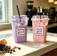Vente en gros de gobelets en plastique PET transparents carrés jetables personnalisés avec couvercle pour bubble tea, milkshake, smoothie aux fruits