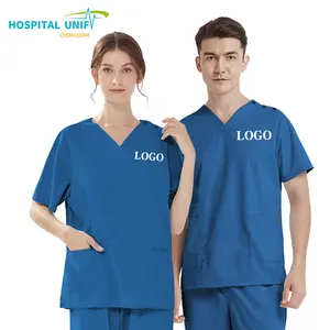 H&U Conjunto de uniforme hospitalar feminino de alta qualidade para mulheres, uniforme de enfermagem personalizado de algodão e poliéster de alta qualidade