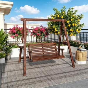 USA Warehouse 2026 Hot Sale Garden <b>Swing</b> Chair Anticorrosive Solid Wood <b>Frame</b> <b>Swing</b> Design With Pendulum Movement - Product Image 2