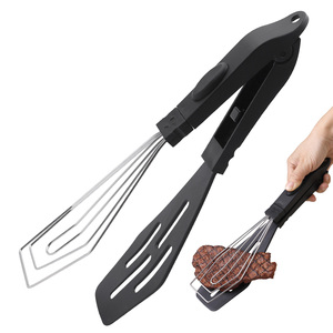 Espátula y Pinzas 2 en 1 Antiadherentes <span class=keywords><strong>de</strong></span> Nylon y Acero Inoxidable para Cocinar, Pinzas para Freír Carne, Voltear Pescado y Ensaladas - Product Image 1