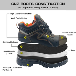 Botas de seguridad de cuero de fábrica unisex Diseño de cordones de corte bajo Durable antideslizante con punta de acero Maquinaria Zapatos de trabajo de seguridad - Product Image 2