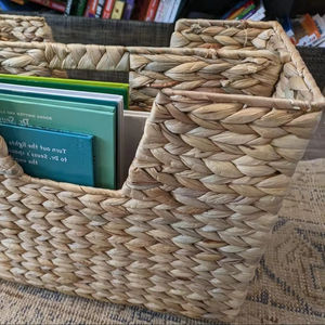 Vertical Water Hyacinth <b>Storage</b> Basket with Handles Woven Magazine Rack Artisanal <b>File</b> Organizer for Sustainable Home Office - Product Image 1