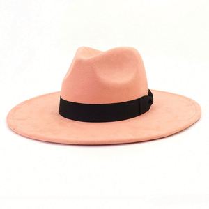 New Arrival Autumn Winter Fashion Women Wide Brim Suede Fedora <b>Hats</b> With Ribbon Bow Decoration - Product Image 5
