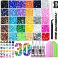 Kit de strass en résine à dos plat couleur AB, 30 grilles, best-seller, avec colle thermocollante pour DIY, nail art et accessoires vestimentaires