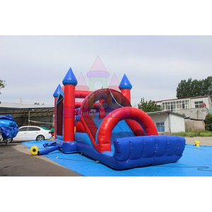 Château gonflable à thème Joyeux <span class=keywords><strong>Anniversaire</strong></span>, rouge et bleu, <span class=keywords><strong>avec</strong></span> toboggan, <span class=keywords><strong>pour</strong></span> les anniversaires d'enfants, <span class=keywords><strong>location</strong></span> commerciale - Product Image 3