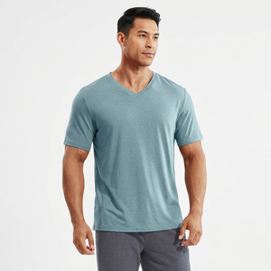 Camiseta de Cuello en V para Hombre, Manga Corta, Jersey de Spandex/Algodón, Suave, Transpirable, Cómoda, Corte Ajustado, Informal, para Verano - Product Image 1