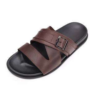 Summer Genuine Leather men's shoes Open Toe Anti-Slip EVA Outsole Casual flat Sandals Brown Buckle Design Men's Slides <b>Slippers</b> - Product Image 4