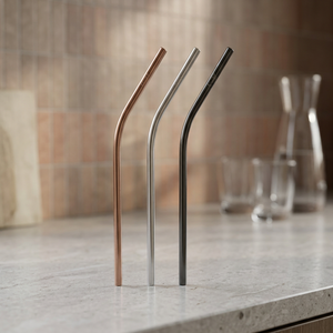 Reusable Metal <b>Drinking</b> <b>Straws</b> 3-Pack Rose Gold Silver Black Minimalist Bar Accessories - Product Image 5