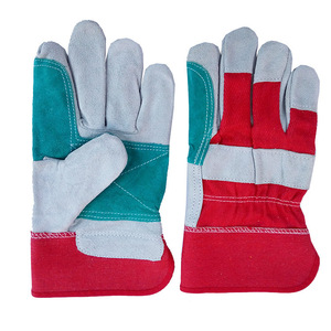 Guantes de soldadura novedosos, rojos, de lona, azules, de medio cuero, cortos, con soporte para la palma, para soldadura industrial, sin forro, de piel de vaca - Product Image 1