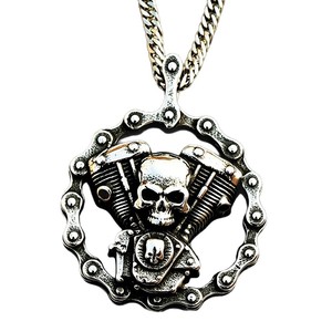 Yunnique – collier avec pendentif tête de mort en acier titane pour hommes, design de moteur de moto, style rétro Punk, bijoux cadeau - Product Image 5