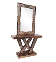 Table console miroir en forme de W avec diamants éclatants, table de couloir en miroir argenté, console classique pour la maison et l'hôtel