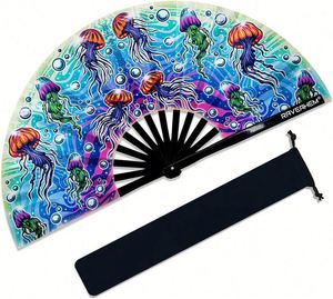 Large DIY Angel Hand Fan for Halloween Christmas Parties Eco-friendly Bamboo UV Printed Carved Advertising Traditional Hot Sale - Product Image 1