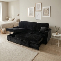 Canapé-lit sectionnel en tissu moderne à structure robuste en forme de L avec chaise longue de rangement pour appartements et salons d'hôtel
