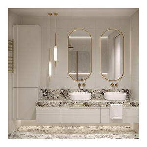 Mueble de Baño Simple de Pared con Doble Lavabo de Vidrio y PVC, con Espejo y Lavamanos - Product Image 6