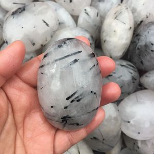 Wholesale Price Hand Carved Natural Black Rutilated Tourmaline <strong>Rocks</strong> Palms <strong>Quartz</strong> Tumbled Stone for Sale - Product Image 3