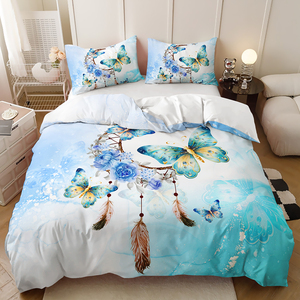 Ensemble <span class=keywords><strong>de</strong></span> housse <span class=keywords><strong>de</strong></span> <span class=keywords><strong>couette</strong></span> pour chambre à coucher imprimé sur le thème du loup, <span class=keywords><strong>attrape</strong></span>-rêves ethnique bleu - Product Image 6