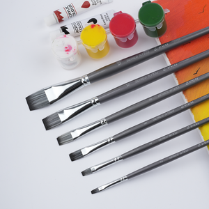 Set di Pennelli per Artisti 6 Pezzi, Setole Piatte in Nylon, Manico Lungo in Legno, Pennelli <span class=keywords><strong>Professionali</strong></span> per Acquerello, Acrilico e Tempera - Product Image 5