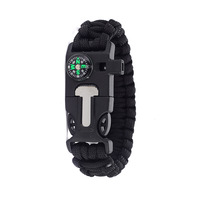 Bracelet de survie JQ à sept brins en corde tressée plastique/nylon cinq-en-un avec boussole pour la randonnée, l'escalade et l'exploration en jungle