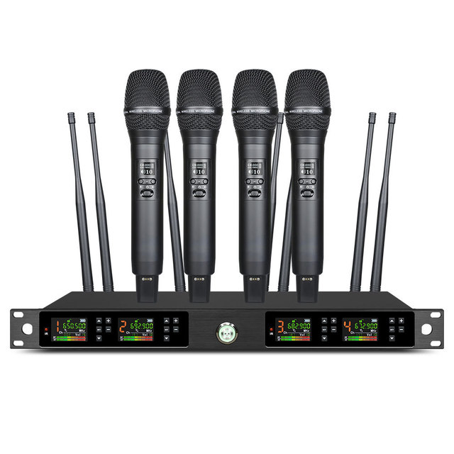 Wireless Microphone System with One Transmitter and Four Receivers Ideal for Churches, Stage Performances, and Conference Rooms
