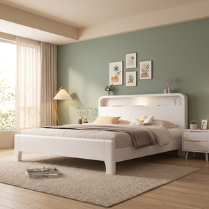 เตียงติดผนังไม้แอชสีขาวสไตล์โมเดิร์นกลางศตวรรษ เฟอร์นิเจอร์ห้องนอน - Product Image 4
