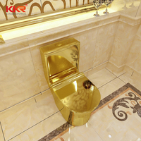 Ensemble de toilettes moderne en or de luxe, monobloc, double chasse d'eau, cuvette carrée avec siphon en S et design à montage au sol