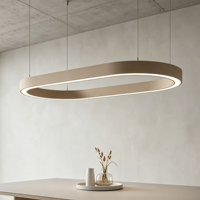 Lampu Gantung LED Oval Tanpa Sambungan Berbahan PET Felt Warna Beige Oatmeal Modern untuk Meja Kerja Minimalis Co-Working Station