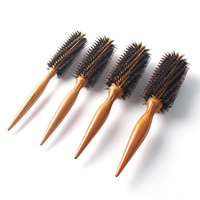 Brosse cylindrique en bois massif avec poils de sanglier, qualité salon, résistante à la chaleur, pour le coiffage à la sèche-cheveux, pour hommes et femmes