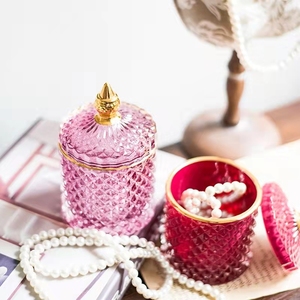 Glass Storage Jar Kitchen Sugar Bowl Home Candle Jewelry Storage Jar Bathroom Cotton Swab Box Storage Jar Home Decoration