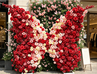 Décoration de vitrine géante 3D JD Brand en forme de papillon, cadre en fer, fleurs artificielles colorées, papillons