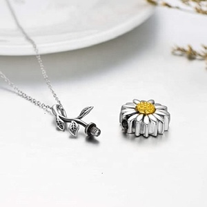 Liontin bunga lapisan dua warna kalung guci perak murni 925 asli untuk Kalung guci abu kremasi - Product Image 1