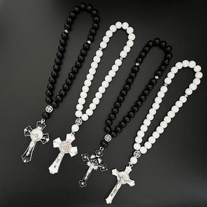 Dreamwork rosários crucifixo para carros, acessórios para carro, liga glazed, colar, pingente cruz de jesus, colares de joias religiosos - Product Image 1