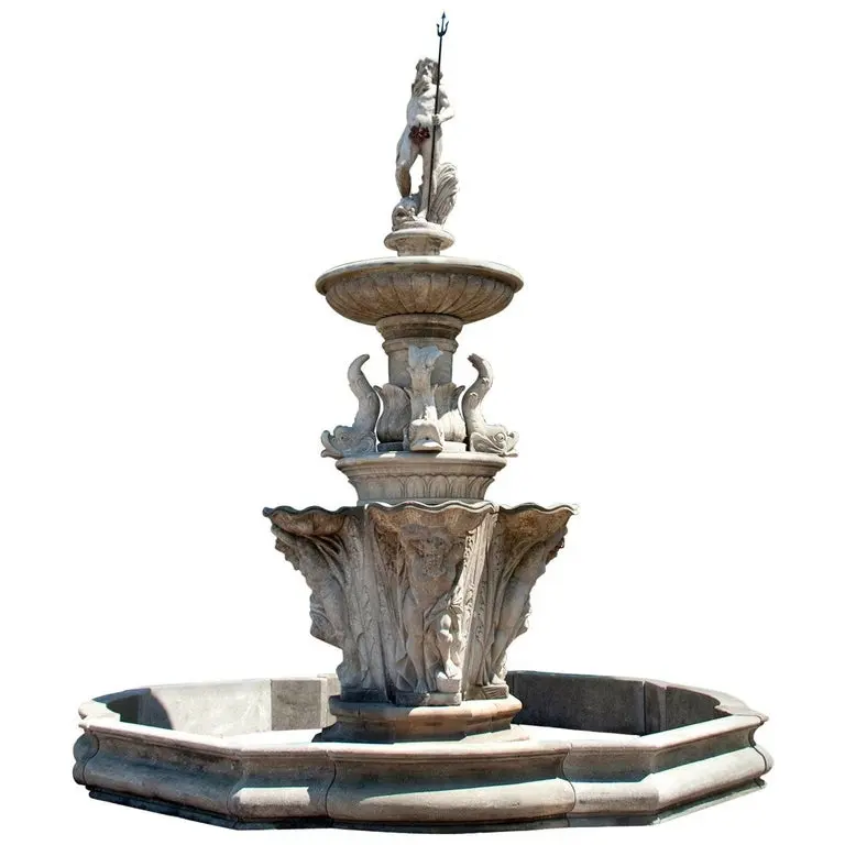 SHIHUI 19th Century วงกลมขนาดใหญ่สวนน้ำพุ Neptune อิตาเลี่ยนหินปูน Marble Fountain