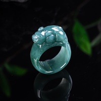 Bague Pixiu en Jadeite Naturelle de Grade A, Type Glace, Bleu Eau, Sculptée, Style Ethnique, pour Anniversaire, Bijou Exquis en Jade