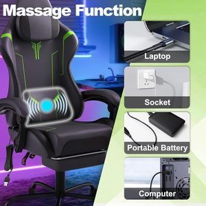 Chaise de jeu grise avec repose-pieds, appui-tête massant, <span class=keywords><strong>coussin</strong></span> <span class=keywords><strong>lombaire</strong></span> pour joueurs, salle de jeux, bureau, chaise inclinable pour jeux vidéo - Product Image 3