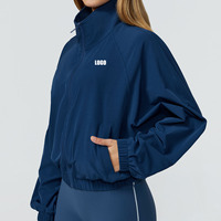 Veste de sport pour femme à fermeture éclair, coupe-vent, pour la course à pied en plein air, la remise en forme, veste de yoga à manches longues avec poche et logo personnalisé