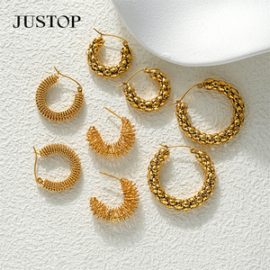 Trending Hoop <b>Earrings</b> Stainless Steel 18K Gold Plated Hypoallergenic <b>Hook</b> Shape Women's Fashion Jewelry - Product Image 3