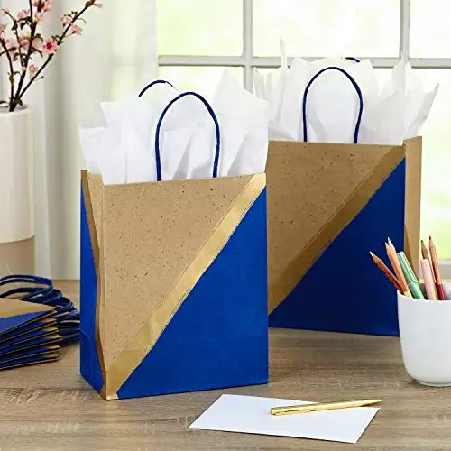 ถุงของขวัญกระดาษคราฟท์สีน้ำตาลขนาดเล็ก,ถุงช้อปปิ้งพิมพ์โลโก้แบบกำหนดเองพร้อมที่จับแบนเป็นมิตรกับสิ่งแวดล้อม