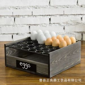 Estante de Almacenamiento de Huevos de Madera Gris Retro de Doble Capa Desmontable para Encimera de Cocina - Product Image 2